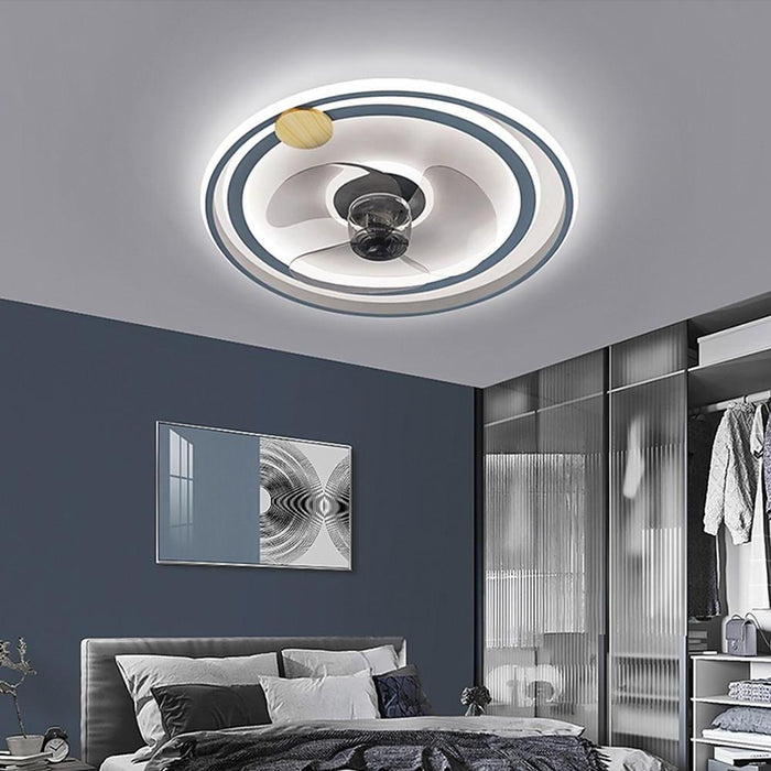 Multi Circle Dimmable LED Electroplated Modern Flush Mount Ceiling Fan with Lights