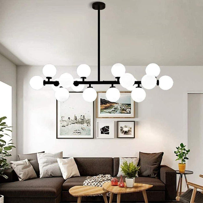 Modern Gold Kitchen Island Light - 16-Light Linear Iron & Global Glass Ceiling Lights Fixture | 48W. 110V. Hardwired. Indoor