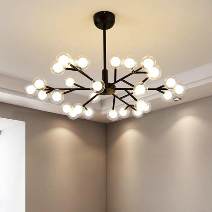 Novelty Iron Chandelier with 30-Light glass orbs bubble. 33'' Wide. LED Lighting