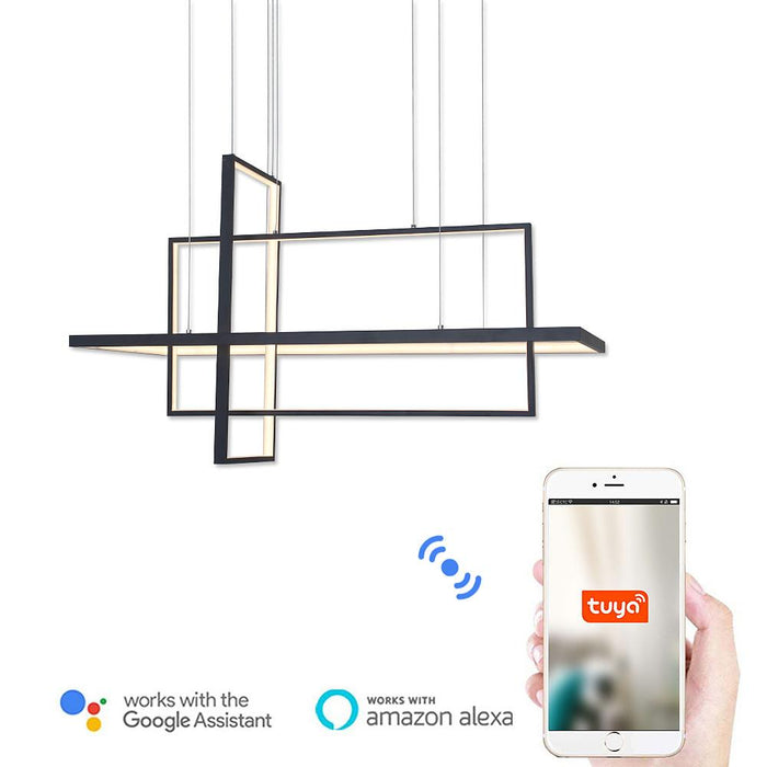33'' Three-Part Futuristic Square Rectangular Hybrid Aluminum Chandelier with Capable Ambient Lights
