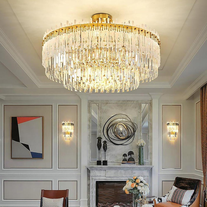 Nordic Style Round Gold Crystal Chandelier: 16 cord. Gold. Neutral Light