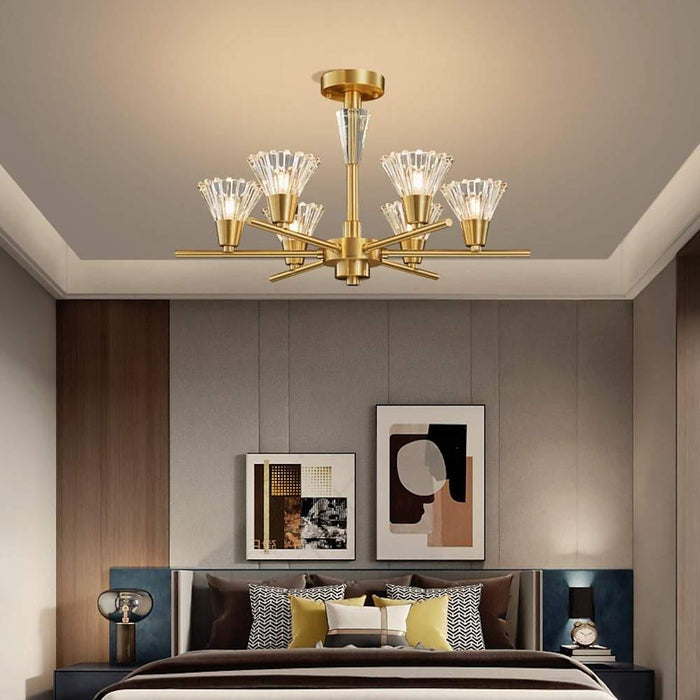 6-light LED Glass Copper Modern Ceiling Lights Flush Mount Lighting