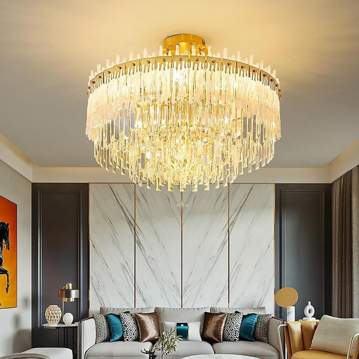 Nordic Style Round Gold Crystal Chandelier: 16 cord. Gold. Neutral Light