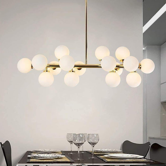 Modern Gold Kitchen Island Light - 16-Light Linear Iron & Global Glass Ceiling Lights Fixture | 48W. 110V. Hardwired. Indoor