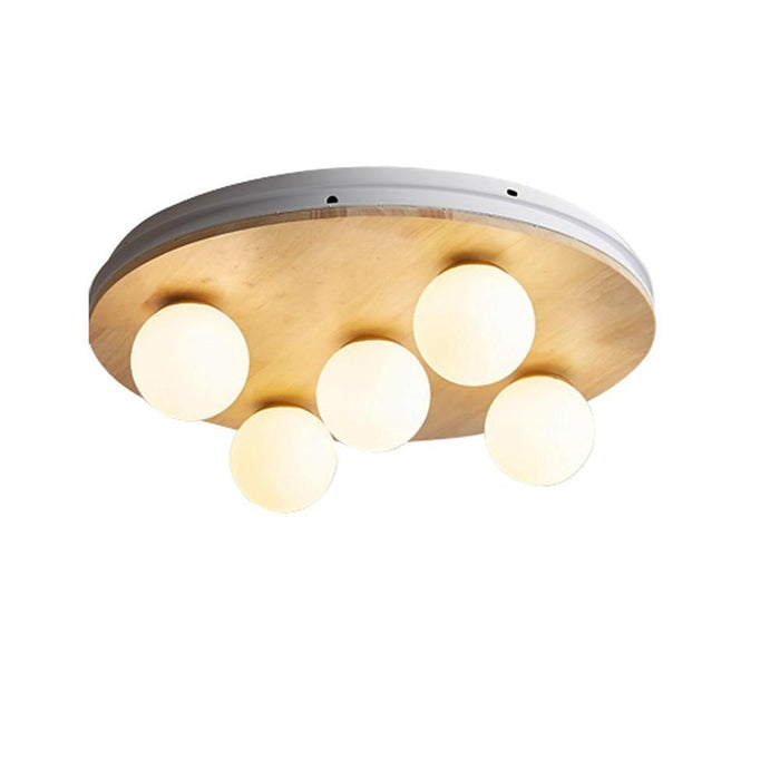 5 Globe Glass Bamboo Rustic Flush Mount Ceiling Light for Living Room Entryway