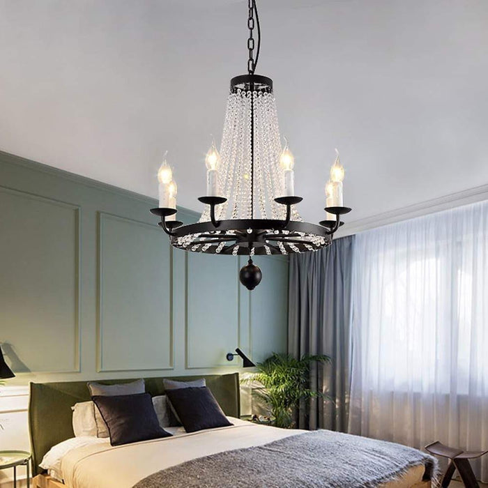 Empire Wagon Wheel Chandelier - 8/10/12 Candle Lights.  20'' Adjustable Chain. Crystal Accents