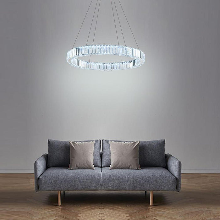 Adjustable Creative Circle Design High Ceiling Chandelier Metal Crystal Light