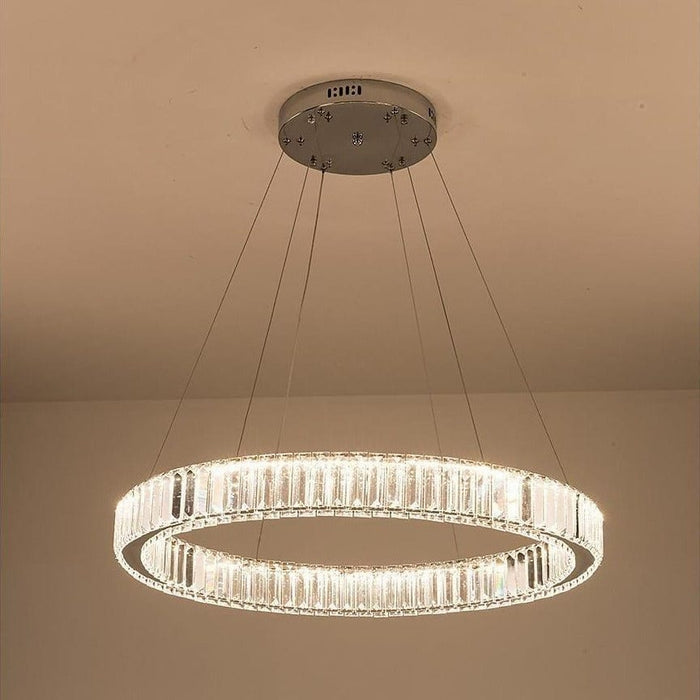 Adjustable Creative Circle Design High Ceiling Chandelier Metal Crystal Light