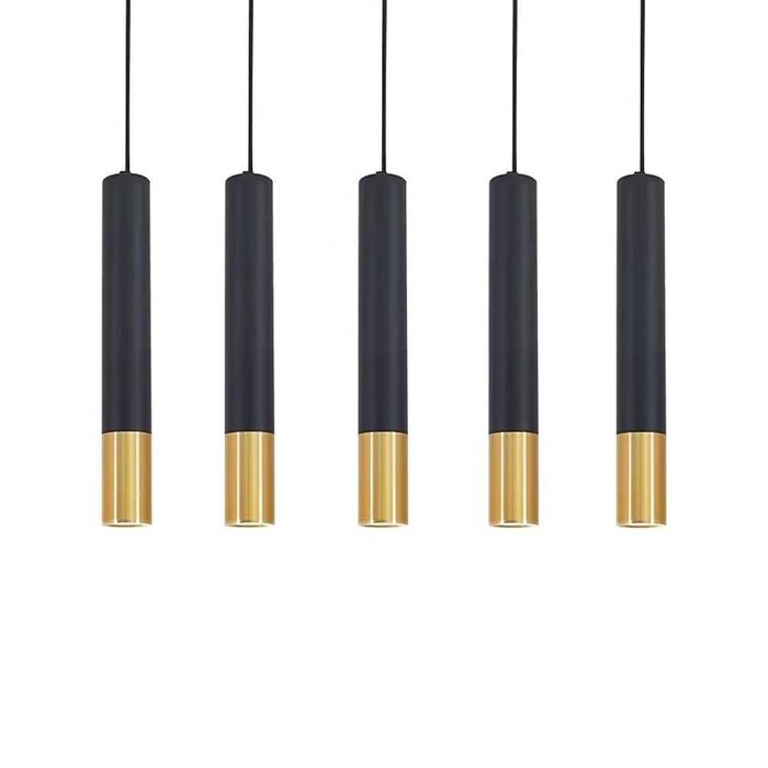 Elongated Cylinder Black and Gold Metal Shade LED Modern Pendant Light Island Hanging Lights