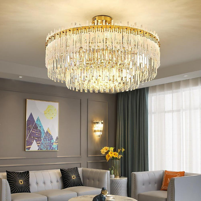 Nordic Style Round Gold Crystal Chandelier: 16 cord. Gold. Neutral Light