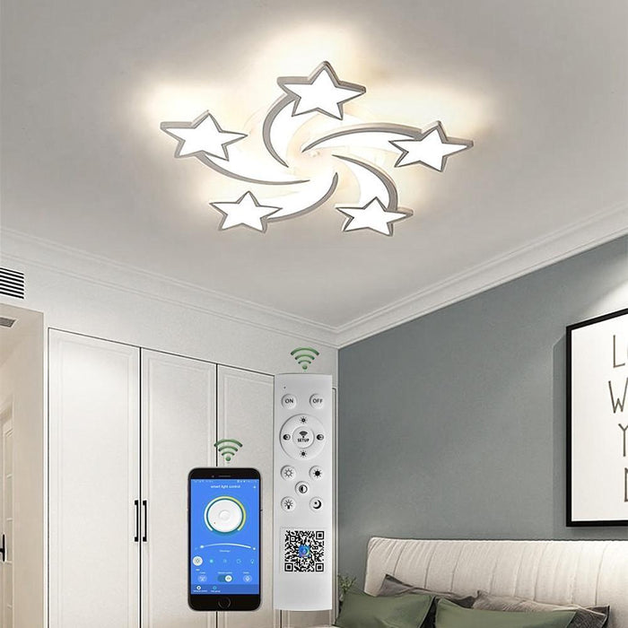 Celestial Shooting Stars Flush Mount Ceiling Light- LED. Dimmable. White. 5 to 15 Star Lights