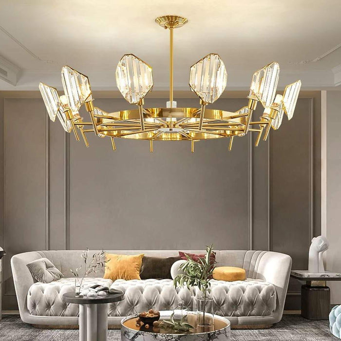 Brass Ring Frame Crystal Chandelier -  Gold Metal. Crystal Accents Pendant Lights