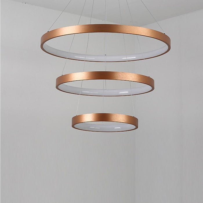 Acrylic Bronze 3-Tier Ring Chandelier Dimmable LED. 59 Adjustable Pendant Lights