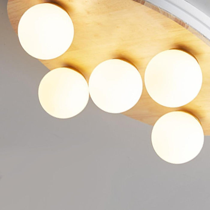 5 Globe Glass Bamboo Rustic Flush Mount Ceiling Light for Living Room Entryway